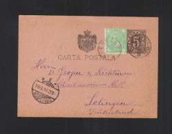 Romania Stationery Uprated 1893 To Germany - Cartas & Documentos