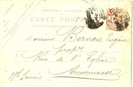 LBL19 - EP CP MOUCHON 10c RETOUCHE DOUBLE REPIQUAGE OBLIQUE MAISON MALEVILLE  LIBOURNE / ANNEMASSE 8/2/1903 - Cartes Postales Repiquages (avant 1995)