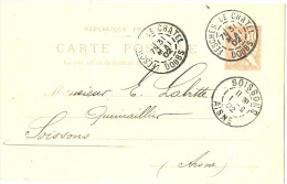 LBL19 - EP CP MOUCHON 10c RETOUCHE REPIQUAGE QUINCAILLEIES DE L'EST  FESCHES / SOISSONS 31/5/1902 - Cartes Postales Repiquages (avant 1995)