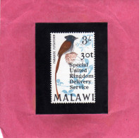 MALAWI MALAWY 1968 1971 FAUNA BIRD PARADISE FLYCATCHER SURCHARGE 30t/3sh SPECIAL UNITED KINGDOM DELIVERY SERVICE MNH - Malawi (1964-...)