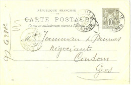 LBL19 - EP CP SAGE 10c REPIQUAGE FELIX POTIN PARIS / CONDOM 27/10/1900 - Postales  Transplantadas (antes 1995)