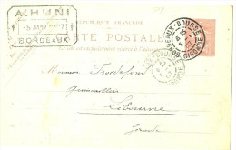 LBL19 - EP CP SEMEUSE LIGNEE10c REPIQUAGE WEBER & GANSS  BORDEAUX / LIBOURNE 5/1/1907 - Overprinter Postcards (before 1995)