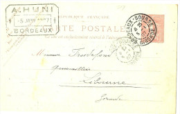 LBL19 - EP CP SEMEUSE LIGNEE10c REPIQUAGE WEBER & GANSS  BORDEAUX / LIBOURNE 5/1/1907 - Postales  Transplantadas (antes 1995)