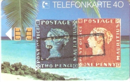 TARJETA DE ALEMANIA DE UNOS SELLOS  DE MAURITIUS  (STAMP-SELLO) NUEVA-MINT - Timbres & Monnaies