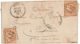 Emission Bordeaux - LAC - N°43 X 2 (foncé Légèrement Rougeâtre) - Obl. Belley GC 434 Pour Rossillon Du 17 Mars 71 - 1870 Emisión De Bordeaux