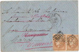 Emission Bordeaux - LSC - N°43 Paire Brun Foncé - Obl. Nice GC 2656 Pour Vauvert Du 26 Avril 71 - Réexpédiée - 1870 Emisión De Bordeaux