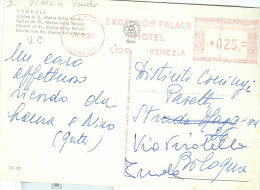 EXCELSIOR PALACE HOTEL, LIDO VENEZIA, TIMBRO ROSSO £.25, SU CARTOLINA,  1969, VENEZIA CHIESA  S. MARIA  SALUTE - Hostelería - Horesca