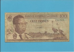 CONGO - 100 FRANCS -  01.02.1962 - P 6 - Sign. 1 - Prefix Z - DEMOCRATIC REPUBLIC - Repubblica Democratica Del Congo & Zaire