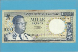 CONGO - 1000 FRANCS -  01.08.1964 - P 8 - Sign. 1 - DEMOCRATIC REPUBLIC - Democratic Republic Of The Congo & Zaire