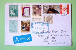 Belgium 2013 Cover To Nicaragua - Seal Reading Philately Hands Economy Painting Christmas Donkey - Lettres & Documents