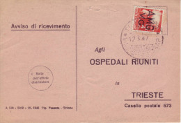 1947 12.3  Avv. Di Ric. Con Dem Soprast. 4 L (16) Da Trieste Per Villa Decani + Ann. "Sv. Anton" - Marcofilie