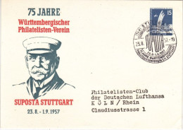 BRD - 1957 - CARTE ENTIER POSTAL De BERLIN Avec "SONDERSTEMPEL" 75 ANS De L'UNION PHILATELIQUE De STUTTGART - Private Postcards - Used