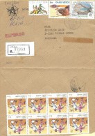 TIMBRES - STAMPS - LETTRE RECOMMANDÉE - EXPRESS - CAP VERT / CAPE VERDE POUR PORTUGAL -TIMBRES DIVERS -SPORT -ITÁLIA 90 - Cap Vert