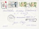 FLOWERS, ROMANIAN ACADEMY, TELEPHONE, OVERPRINT STAMPS ON REGISTERED COVER, 1999, ROMANIA - Storia Postale