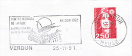 Flamme Illustrée 1991, Verdun, Centre Mondial De La Paix, Liberté Droits De L'homme - Guerre Mondiale (Première)