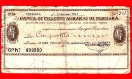 MINIASSEGNI - BANCA DEL CREDITO AGRARIO DI FERRARA - Usato - BCAF.008 - [10] Scheck Und Mini-Scheck