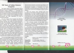 INDIA, 2013, 100 Years Of Indian Science Congress,  Folder, Brochure - Covers & Documents