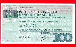 MINIASSEGNI -  ISTITUTO CENTRALE BANCHE E BANCHIERI - FdS - IB100050777A - [10] Assegni E Miniassegni