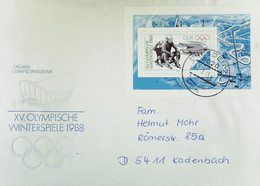 Brief FDC XV. Olympische Winterspiele 1988 Calgary Block 90 Mi-Nr. 3144 Vom 13.2.1988 Von DDR In BRD - Winter 1988: Calgary