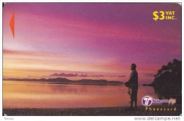 Fiji, FIJ-160b,  $3,Fisherman At Sunset , 2 Scans.   32FIB. - Fiji