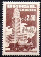 BRAZIL 1958 Centenary Of Central Brazil Railway. - 2cr50 Locomotive Baronesa, 1852, & Station, Rio De Janeiro MNH - Unused Stamps