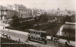 REAL PHOTOGRAPHIC POSTCARD UNION BRIDGE AND UNION TERRACE GARDENS - ABERDEEN - SHOWING TRAM ETC - Aberdeenshire