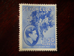 SEYCHELLES 1938 Definitives GEORGE VI  1 Rupee 50 Cents Value Mint Light Hinge Remnant. - Seychelles (...-1976)