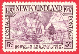 Newfoundland # 270 - 5 Cents -  Mint N/H - Dated 1947 - Cabot On The Matthew/ Cabot Sur Le Matthew - 1908-1947