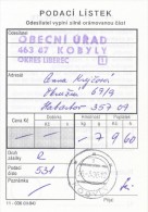 I0071 - Czech Rep. (1996) Postal Receipt / Postal Agencies KOBYLY - Cartas & Documentos