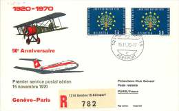 1970  50è Anniversaire Du Premier Vol Postal - Genève - Paris - Andere & Zonder Classificatie