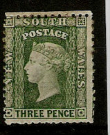 NEW SOUTH WALES 1860 3d DULL GREEN PERF 13 SG 158 MOUNTED MINT Cat £95 - Neufs