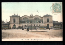 75 PARIS XIV Gare Montparnasse, Extérieur, Tramway, Colorisée, Ed ? 137, 1904 - Arrondissement: 14
