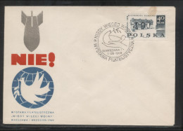 POLAND 1969 NO MORE WAR PHILATELIC EXPO WARSAW T1 COMM COVER DOVE BOMB PEACE WW2 OLIVE BRANCH GLOBE MILITARIA - Lettres & Documents