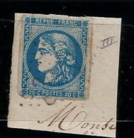 - Timbres - Emission De Bordeaux - N°46 Type III Rpt  2 S/petit Fragment -PERCE EN LIGNE - RR - 1870 Ausgabe Bordeaux