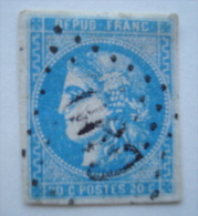 Timbre Français Cérès Bleu 20 Centimes 1870-71. - 1870 Ausgabe Bordeaux