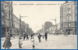 (ma) CPA - SEINE SAINT DENIS - AUBERVILLIERS - AVENUE DE LA REPUBLIQUE - Belle Animation, Enfants Charrette Banque CNE - Aubervilliers