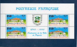 POLYNESIE Française : 100 Ans De La Ville De Papeete : Hôtel De Ville- 2 Paires Avec Vignettes : Armoiries, Et 1890-1990 - Neufs