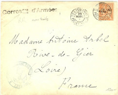 LBL19 - CHINE MOUCHON 15c SUR LETTRE DU 29/3/1906 TIENT SIN /RIVE DE GIER - CACHET " CORRESPONDANCE D'ARMEE" AVEC TRAITS - Cartas & Documentos