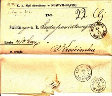 POLAND Prephilatelic 1877 NUE SANDEC To KROSCIENKO Full Letter - ...-1860 Préphilatélie