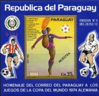 Fußball WM 1974 Paraguay Block 215 AD UPU-Muster ** 40€ Fussballspieler Bloque Overprint Muestra Soccer Sheet Bf America - 1974 – Germania Ovest
