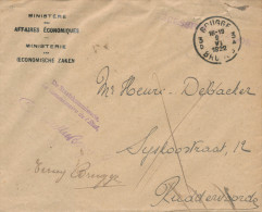 129/22 -  Lettre En FRANCHISE Des Affaires Economiques BRUGGE 1922 Vers RUDDERVOORDE - Etiquette PARTI Et Terug Brugge - Franchise