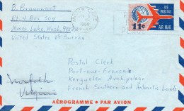 Taaf Kerguelen  Port Aux Français Aérogramme Du 8/6/1964 Des USA Pour Kerguelen - Brieven En Documenten