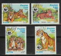Mud008sg WWF FAUNA WILDE KAT ROOFKAT TIJGER WILD CAT TIGER KATZE TIGRE GROßKATZEN LAOS 1984 Gebr/used - Oblitérés