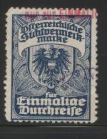 AUSTRIA 1924 PASSPORT VISA REVENUE FUR EINMALIGE DURCHREISE BLUE PERF 8.50 X 8.50 - Fiscale Zegels