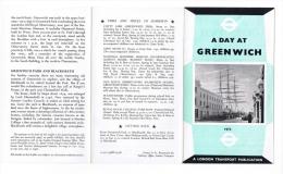 RB 975 - 1973 London Transport Information Leaflet " A Day At Greenwich" London - Europe