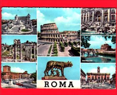 ITALIA - LAZIO - Cartolina Viaggiata Del 1960 - ROMA - Vedute - Piazza Venezia - Foro Romano - Lupa - Campidoglio - Trev - Panoramic Views