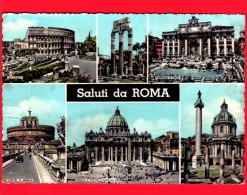 ITALIA - LAZIO - Cartolina Viaggiata Del 1959 - ROMA - Vedute - Foro Traiano - Castel S. Angelo- Colosseo - Trevi - Panoramic Views