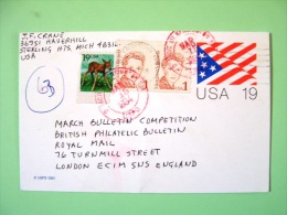 USA 1994 Pre Paid Card Detroit To England - Deer Margaret Mitchell Flag - Cartas & Documentos