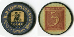 N93-0078 - Timbre-monnaie Sauermann 5 Pfennigs - Kapselgeld - Encased Stamp - Notgeld