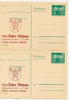 DDR P79-14a-79 C90-a 2 Postkarten PRIVATER ZUDRUCK Karmin/braunrot 750 J. Bützow 1979 - Cartoline Private - Nuovi